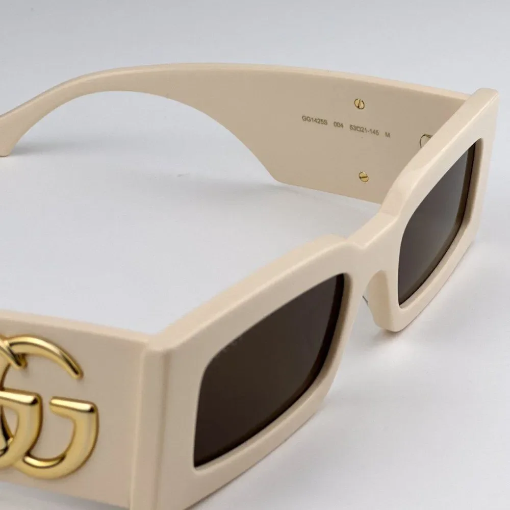 NEW Gucci GG1425S 004 Ivory Brown Rectangle Unisex Sunglasses GG 1425S